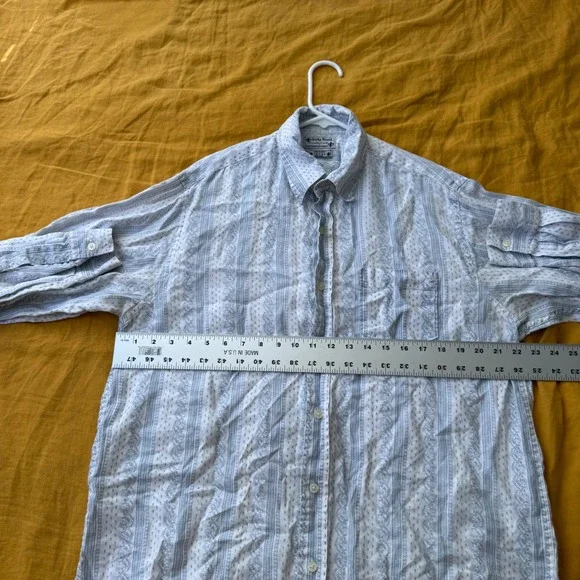 Lucky Brand Mens Large 100% Linen Blue White Paisley Striped Button Down Shirt - Picture 5 of 5